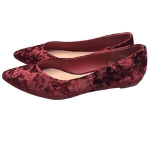 JUSTFAB Burgundy Rainy Flats Velour Size 9